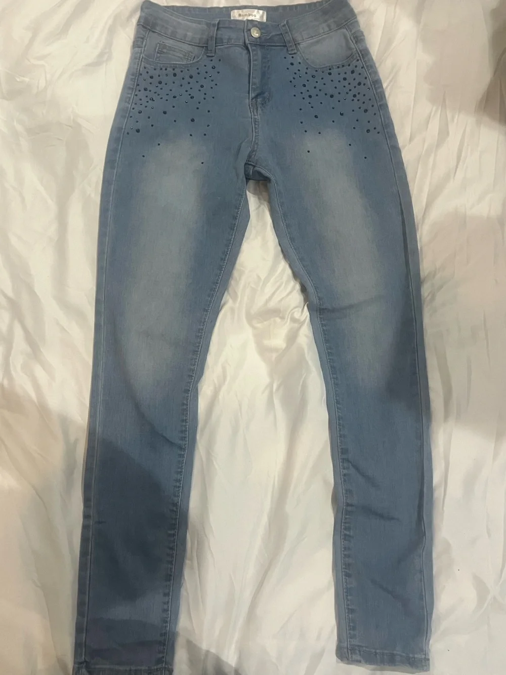 BAMBOO Light Blue Skinny Jeans with Stud Detail